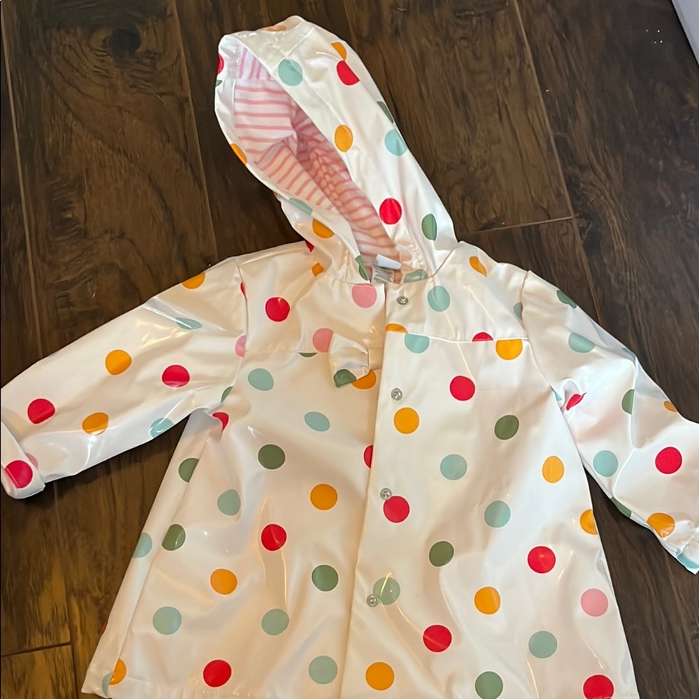 Little Me Polka Dot Raincoat - White, Orange, Green, Pink